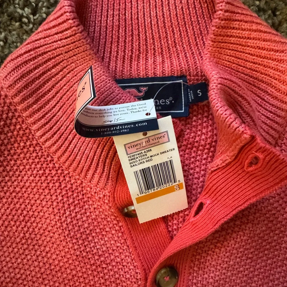 Vineyard Vines Coral Button-Up Sweater